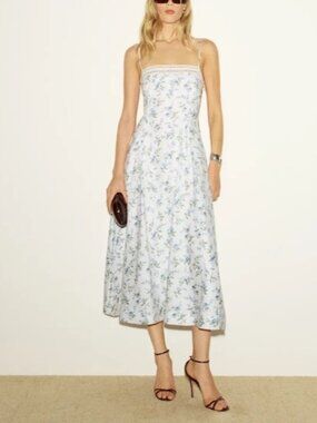 NEW Reformation Pomona Linen Lace Trim Midi Dress Nostalgia Floral | US 2 UK 6
